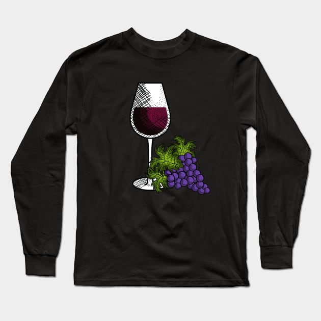 Glass Of Wine And Grapes Long Sleeve T-Shirt by 369designs